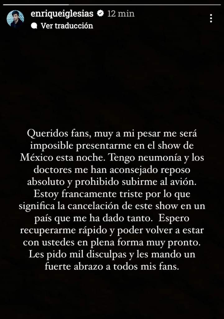 Todo nuestro amor y nuestras buenas vibras. 
Te deseamos una pronta recuperación <a href="/enriqueiglesias/">Enrique Iglesias</a>

Hacele caso a los Dres y apoyate en el amor de tu familia y el de tus Fans, que desde cada rincón del mundo, te queremos ver pronto arriba de un escenario.

TE AMAMOS‼️