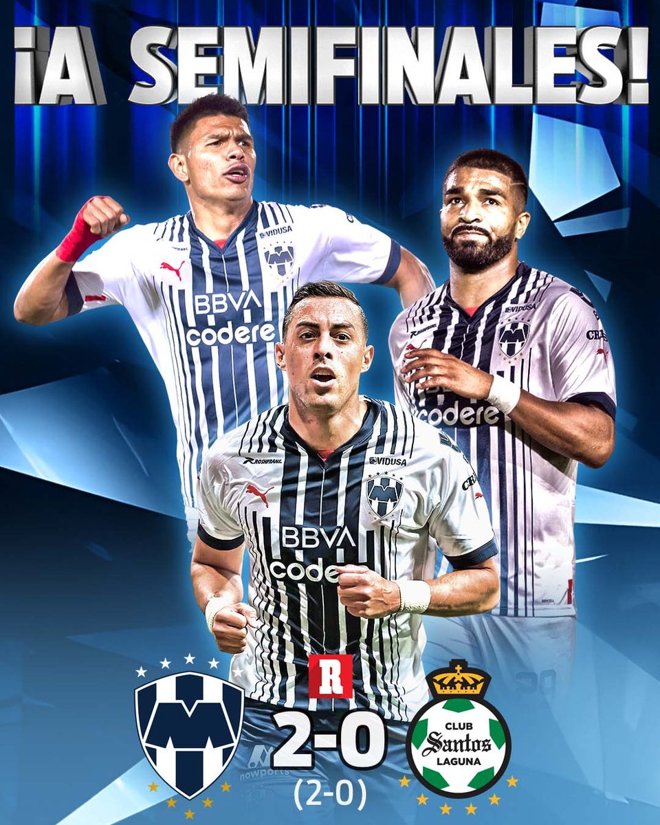 record_mexico's tweet photo. EL LÍDER ESTÁ EN SEMIFINALES 🤠⚪🔵

Rayados derrota a Santos en el Gigante de Acero y avanza a semis. 

El mejor equipo del torneo es el primer clasificado. 

¡Ojito con los regios! 

GOLES: https://t.co/iQSOroLG0n https://t.co/SiR9VybtV0