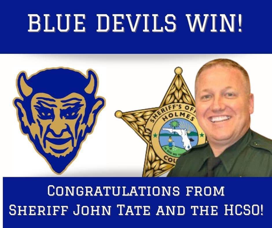 HCSO_FL's tweet photo. Congratulations, Blue Devils! 

The defending state champs are headed back to state after defeating Jay. We can’t wait to cheer them on as they battle for a repeat championship! https://t.co/EgqMvrCOiP