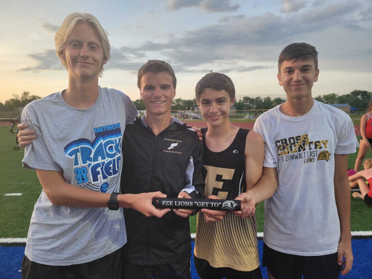 FZETRACK's tweet photo. Class 4 Districts:  The 4x8 team of Zenedine El Farissi, Ethan Wilmes, Tyler Borger, and Tyler Anderson are District Champs and still undefeated. @fzeactivities https://t.co/Mrxvn0IsTy