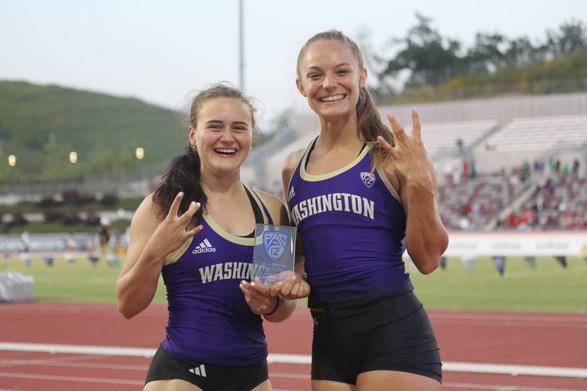 The trophy's not too heavy but Sara and Nastassja teamed up to lift it! 🏆

The two are 𝐏𝐚𝐜-𝟏𝟐 𝐜𝐨-𝐂𝐡𝐚𝐦𝐩𝐢𝐨𝐧𝐬 after being perfectly tied on makes. Both cleared the winning height of 14-3 1/4 on their third attempts.

#GoHuskies
