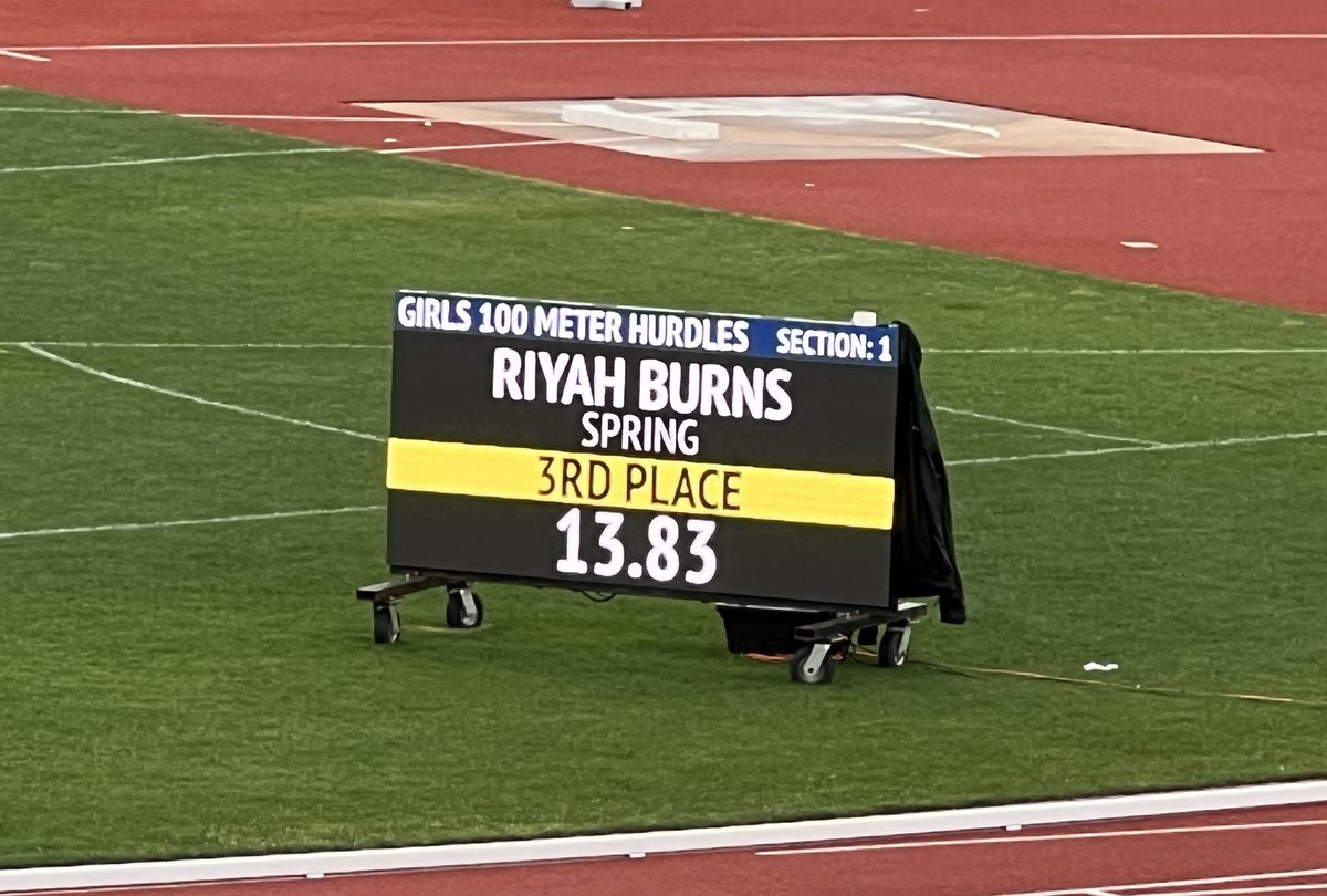 Congratulations to Riyah Burns for placing 3rd in the 100 m Hurdles in the 6A State Track Meet !!!! #StudentAthlete #wearethelions #representingspringISD @single_antonio @ajacinto3 @SpringISD