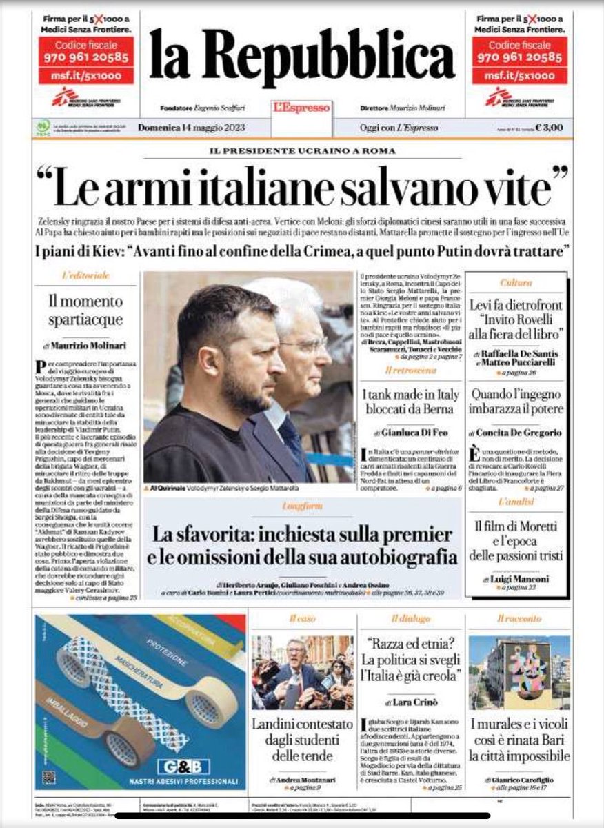 Dimmi che il proprietario di Repubblica è il maggiore fabbricante privato di armi italiano senza dirmelo