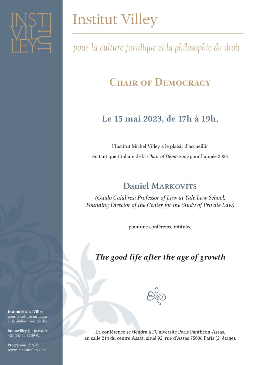 J-1 #ConfAssas Chair of Democracy @institutvilley 
🗓️ 15/05
⏰ De 17h à 19h
📍Centre Assas - Salle 214
Plus d’infos sur 👉 u-paris2.fr/fr/evenements/…
#AssasUniv