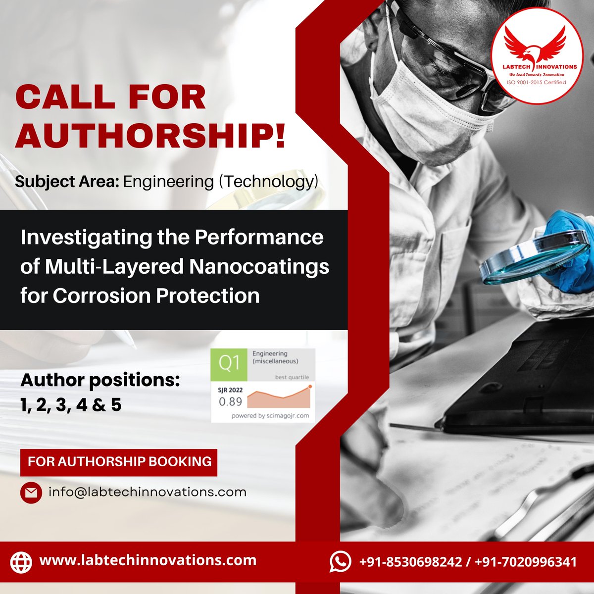 Attention, engineers! Contact us at info@labtechinnovations.com to book your authorship or WhatsApp at zcu.io/uVjP #multilayered #nanocoating #corrosionprotection #EngineeringTechnology #authorship #protectivecoatings #materialsscience #authorcommunity  #writers