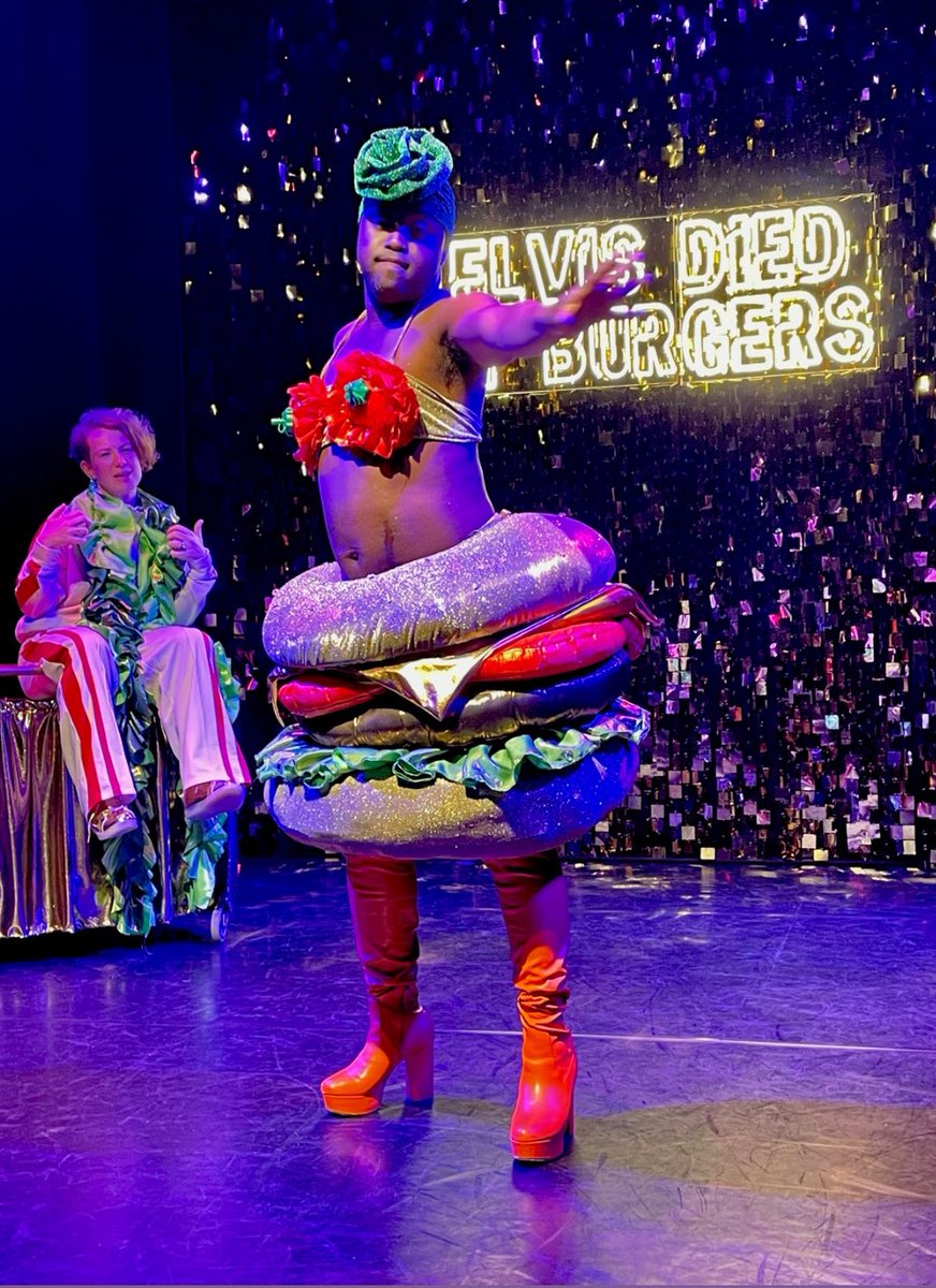 This amazing wonderful glorious show opened last night in Oxford. Been a joy to do the design for <a href="/BLINK_Dance/">BLINK_Dance</a> on Elvis Died Of Burgers! Get ur tickets quick for the next stop <a href="/battersea_arts/">BatterseaArtsCentre</a> which is selling out fast 🔥🍔