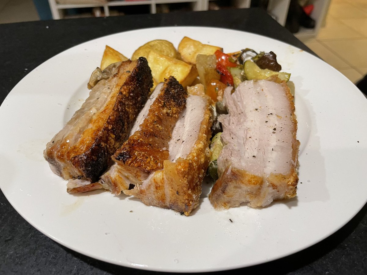 Slow roasted pork belly with Mediterranean veg. Cooking on the weekend is one of my favourite things to do!