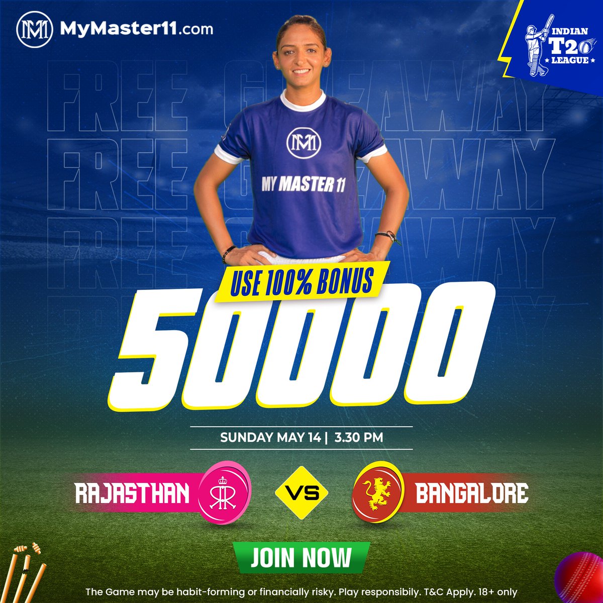 Get Ready For Rs 50,000 Giveaway 😎🤑🤑💰
Join 100% Bonus contest

RAJASTHAN 🆚 BANGALORE ⭐️
14th May 3:30 PM 💸⏰
.
Sath hi IT20 League 2023 ke ₹1 Crore ke Leaderboard me bhi kariye apni Master Entry!! 

MyMaster11 App Link 👉
mymaster11.com/?invite_code=M…
.
#topfantasyapp #ipl2023