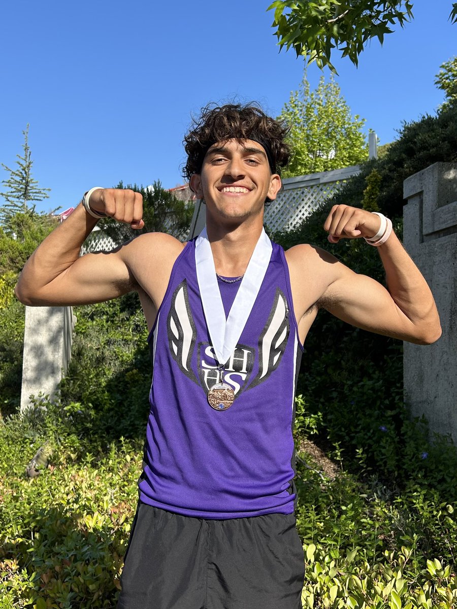 CoachDeTamble's tweet photo. At CIF Finals, Michael DeTamble ran a personal-best 38.69, breaking his school record in the 300m hurdles and finished 3rd in D2. He finished 8th overall and qualified for his first Masters Meet! @AthleticsSHHS @DesertSunSports @BaileyKESQ @takesbytal @BlakeArthur24 @timobrientv https://t.co/wWgk6yVvou
