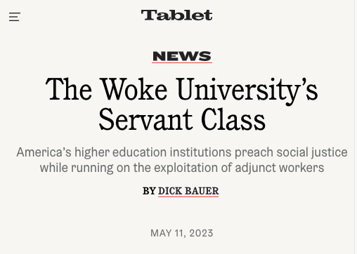 omni_american's tweet photo. "One of the largest groups of exploited workers" are the 'adjuncts' who "now account for more than 70% of all faculty."

Before tenure, I was denied my federally mandated parental leave *twice* at two different colleges, by supervisors who were Prius-driving Bernie-voters.

🧵 https://t.co/fKD2nWRfA4