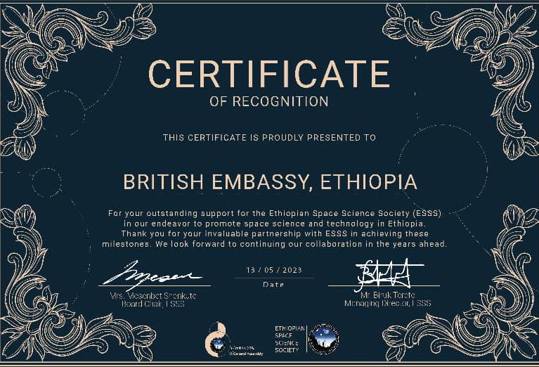 SamGSherman's tweet image. Congratulations to the Ethiopian Space Science Society @officialesss as you celebrate your 18th General Assembly 

Thank you for inspiring us at @UKinEthiopia and so many others to look up ⭐️ 🪐 

🇬🇧 🇪🇹 
 
@KirubelMenberu @ke_Beza @sphinxgo_s