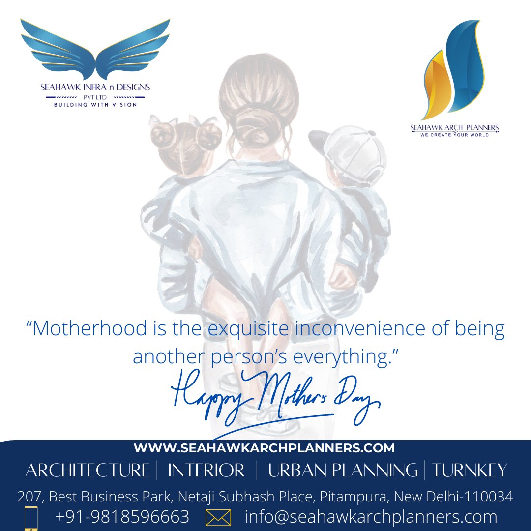 AndSeahawk's tweet image. “Motherhood is the exquisite inconvenience of being another person’s everything.”
Happy Mothers Day !
bit.ly/3FQn7sk
#ArchitecturefirminDelhi #SeahawkInfraNDesigns #Interiors #constructionfirm #furnishings #interiordesignercompanyindelhi #MothersDay2023