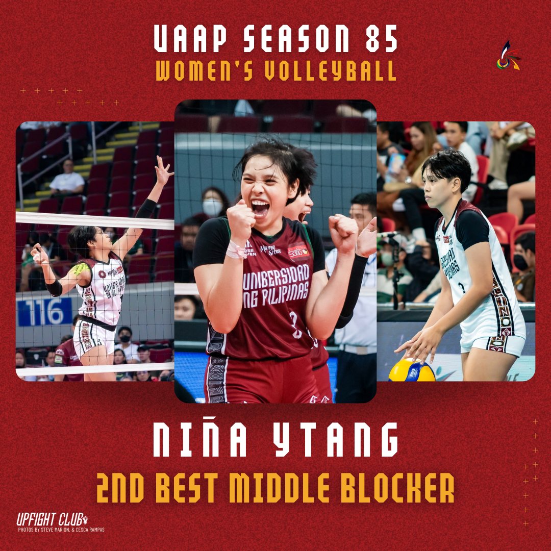 UP's Niña Ytang is your #UAAPSeason85 Women's Volleyball Tournament 2nd Best Middle Blocker! Congratulations! 👏

#RiseUP 🚀 #BackToTheGOLDWays🏆 #UPFight ✊🏽 #UAAPSeason85 #SupportAllSports