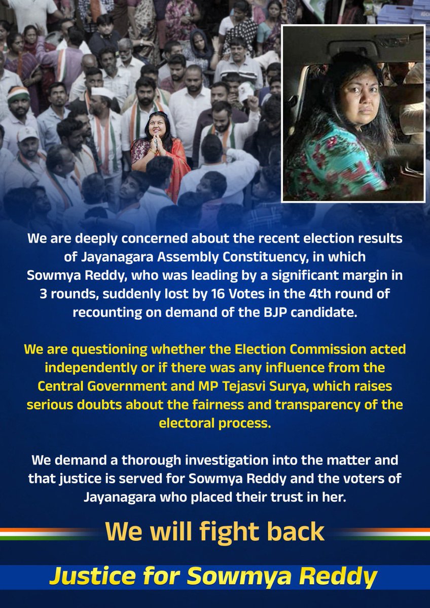 Ranjith M Reddy💎 (@ranjithmreddy1) on Twitter photo #JusticeToSowmyaReddy
@SowmyaReddy #MLAJayanagara is a woman with courage who is fighting against the shameless #Tejasvisurya <a href="/Tejasvi_Surya/">Tejasvi Surya</a> MP, the central government and misused agencies.
Let’s support her and reinstate the daughter of Jayanagar.
#KatanayakaElections2023 #JusticeToSowmyaReddy
@SowmyaReddy #MLAJayanagara is a woman with courage who is fighting against the shameless #Tejasvisurya <a href="/Tejasvi_Surya/">Tejasvi Surya</a> MP, the central government and misused agencies.
Let’s support her and reinstate the daughter of Jayanagar.
#KatanayakaElections2023