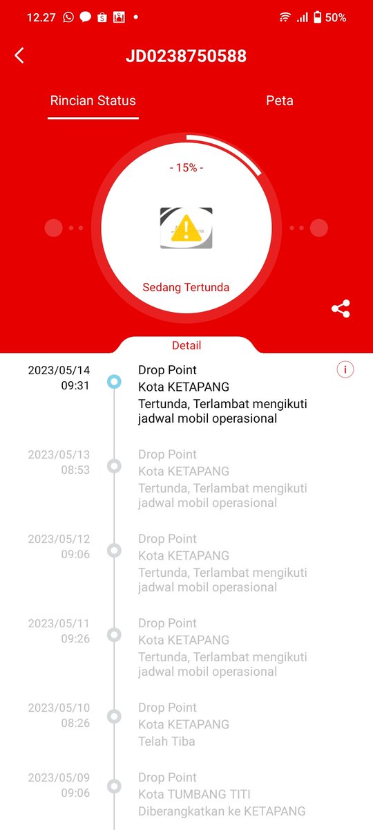 Si_Pu9's tweet photo. Halo @jntexpressid
Dibantu paket saya JD0238750588 sudah berapa lama ini kalau dihitung hari, kiriman dari asal tanggal 4 Mei 2023

Tolong segera di maksimalkan, 
#JntKetapang #JntPontianak
#lacakpaket #EZ https://t.co/04pVE5f3od