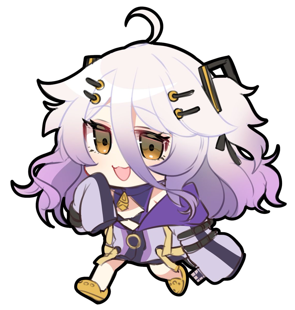 1girl chibi purple hair solo open mouth jacket sleeves past wrists  illustration images
