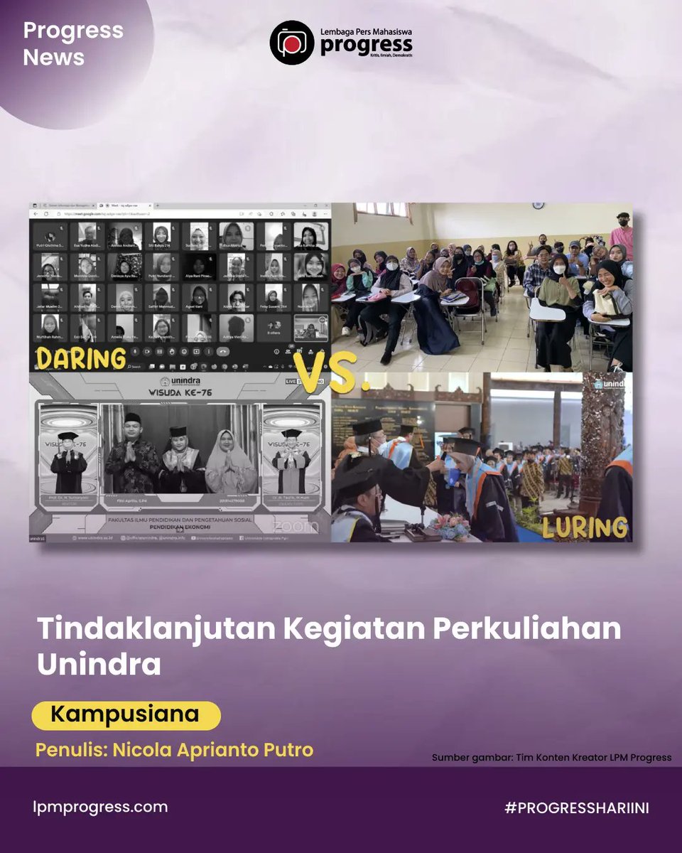 lpm_progress's tweet photo. [KAMPUSIANA]

Universitas Indraprasta PGRI (Unindra) telah menggunakan sistem hybrid selama setahun. Lalu apakah sistem ini masih akan terus digunakan kedepannya?

Yuk simak selengkapnya di https://t.co/gKFfJL0KxM

#HybridLearning
#Unindra
#PROGRESSHARIINI
#LPMProgress https://t.co/1girzpOsic