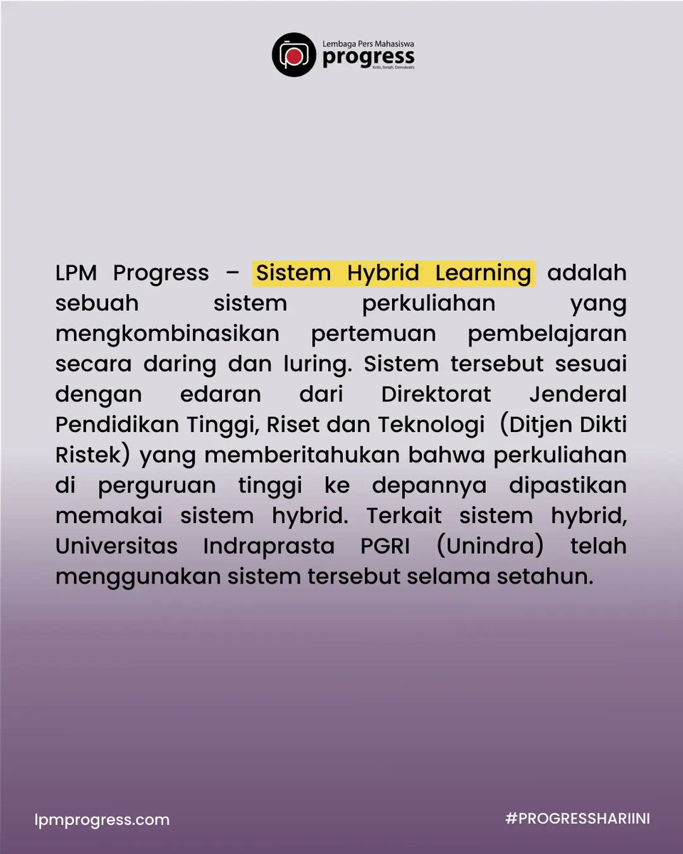 lpm_progress's tweet photo. [KAMPUSIANA]

Universitas Indraprasta PGRI (Unindra) telah menggunakan sistem hybrid selama setahun. Lalu apakah sistem ini masih akan terus digunakan kedepannya?

Yuk simak selengkapnya di https://t.co/gKFfJL0KxM

#HybridLearning
#Unindra
#PROGRESSHARIINI
#LPMProgress https://t.co/1girzpOsic