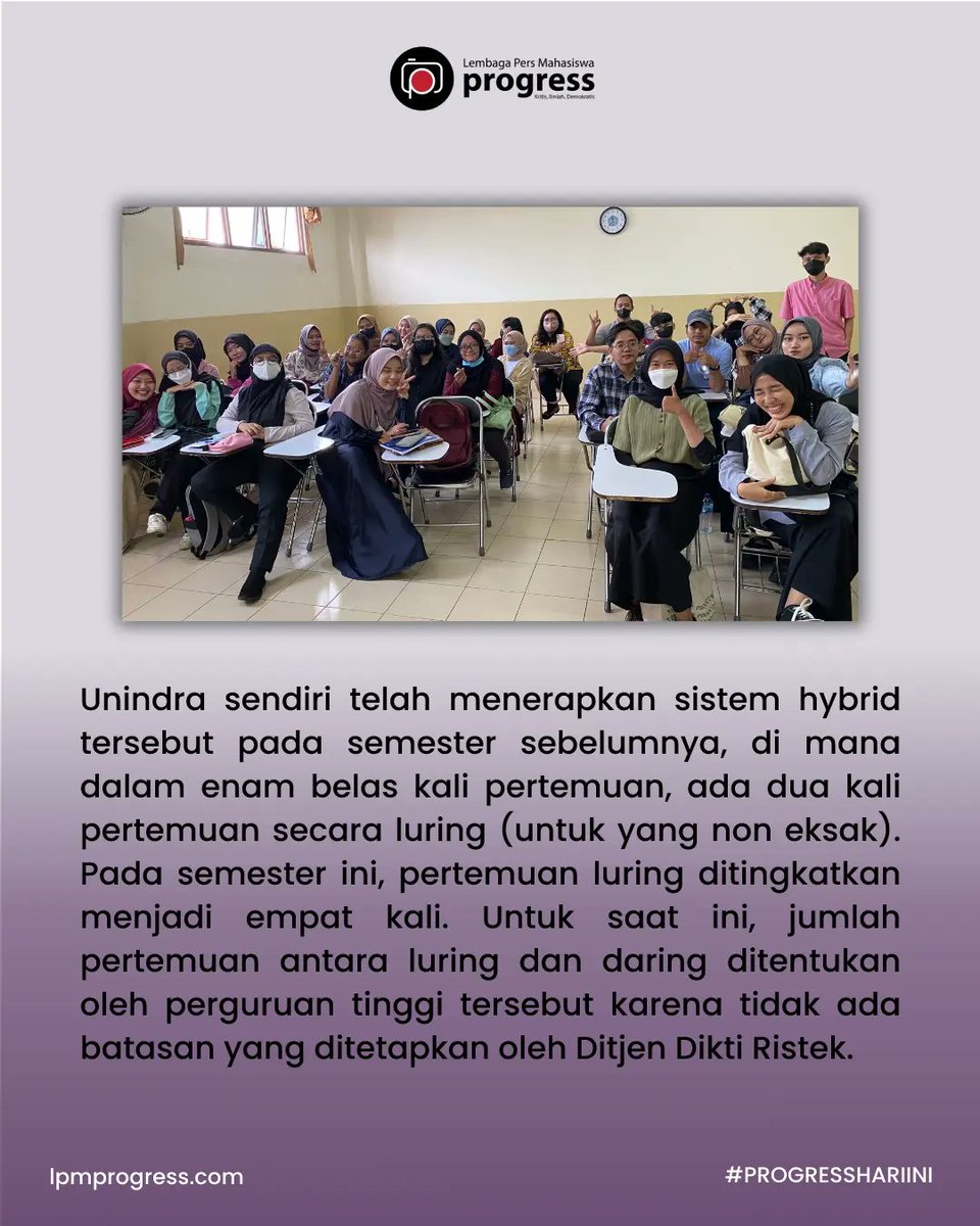lpm_progress's tweet photo. [KAMPUSIANA]

Universitas Indraprasta PGRI (Unindra) telah menggunakan sistem hybrid selama setahun. Lalu apakah sistem ini masih akan terus digunakan kedepannya?

Yuk simak selengkapnya di https://t.co/gKFfJL0KxM

#HybridLearning
#Unindra
#PROGRESSHARIINI
#LPMProgress https://t.co/1girzpOsic
