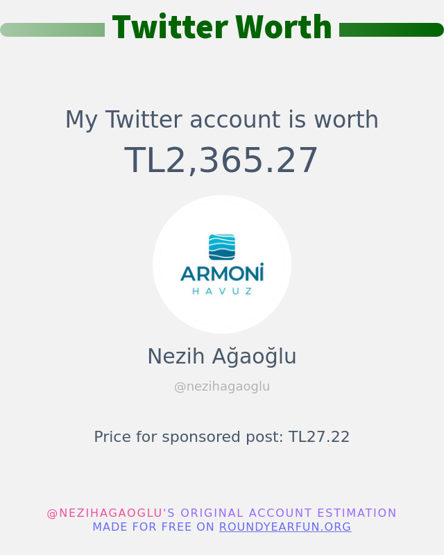 Twitter değerim: TL2,365.27

➡️ funroundy.online/twitterworth?l…