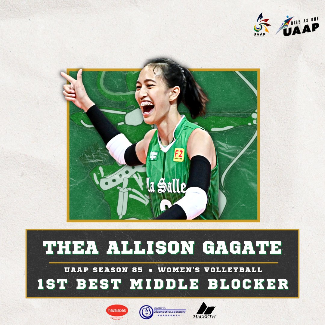 dearlasalle's tweet photo. finally, its official 💚 

1st Best MB: Thea Gagate
1st Best OH: Jolina dela Cruz
2nd Best OH: Angel Canino
Best Setter: Mars Alba https://t.co/Klj1rWwHBZ