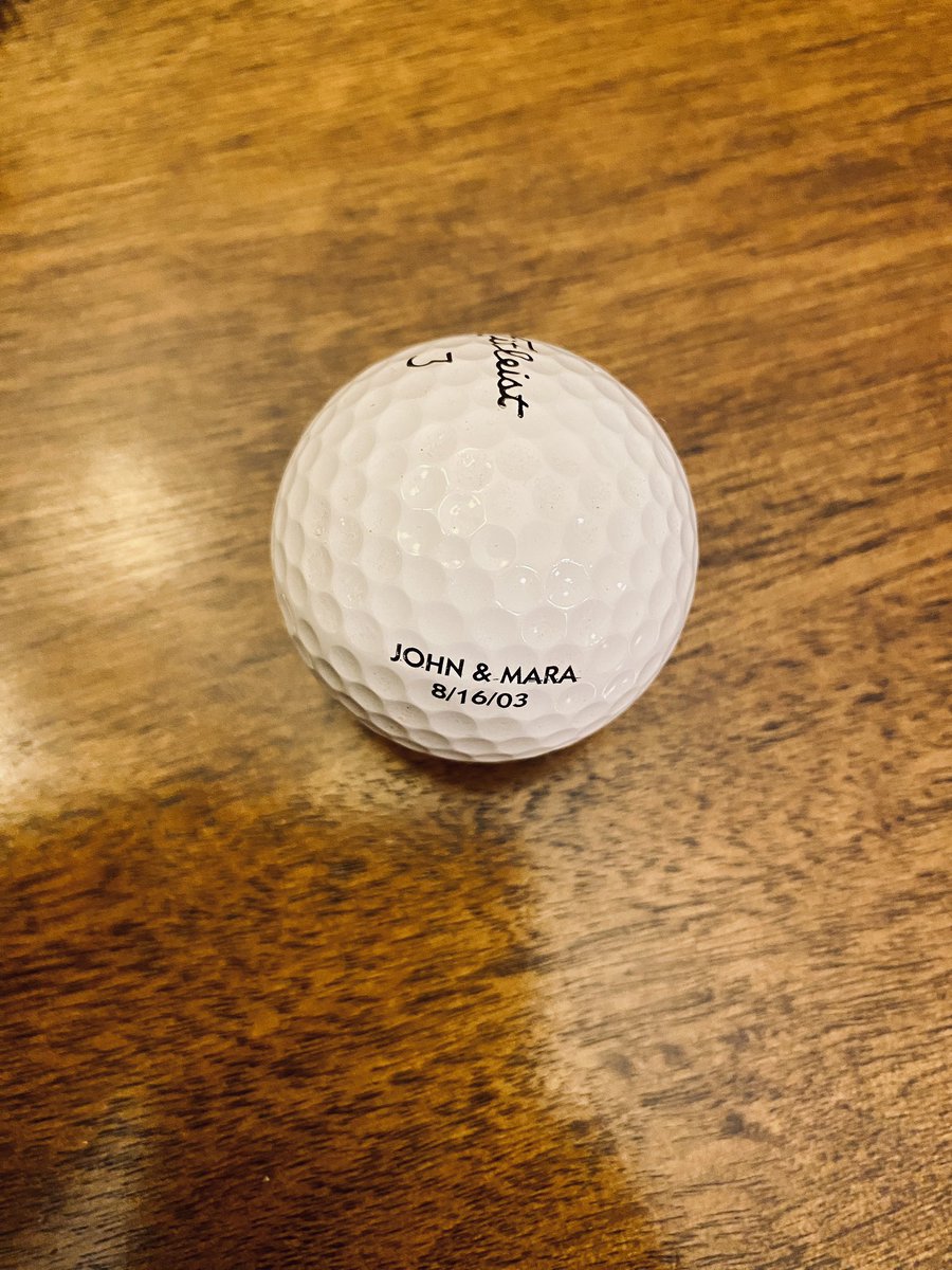 One of the golf balls I got at a garage sale today had a couple’s names and wedding date on it, I’m presuming. Must have been a nice wedding. I mean, it’s a Pro V1 for Pete’s sake! #golflife