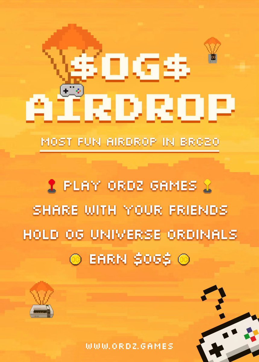 Brc20CN's tweet photo. Ordinals上第一个GameFi项目.  @OrdzGames 的全民空投计划
游戏全部刻在比特币链上，空投计划任何人都可以参与，代币名称$OG$

抽奖5个人 送100 $OG$

关注  @OrdzGames ➕@Brc20CN 
 点赞➕转推➕@两位好友
⏰48小时工具开奖

在官网参与空投��https://t.co/IVqAVCm8Of https://t.co/ijeoO3MI26