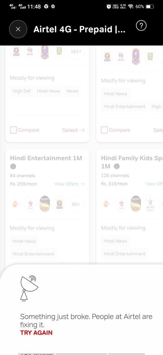 pushkarpb03's tweet photo. @airtelindia @Airtel_Presence @airtelbank   from last 5 days m not available to edit my dth plan ur app not working. On website there is no option to edit ur plan. Can't expect from u.. #Airtel https://t.co/ePZEAHNfrk