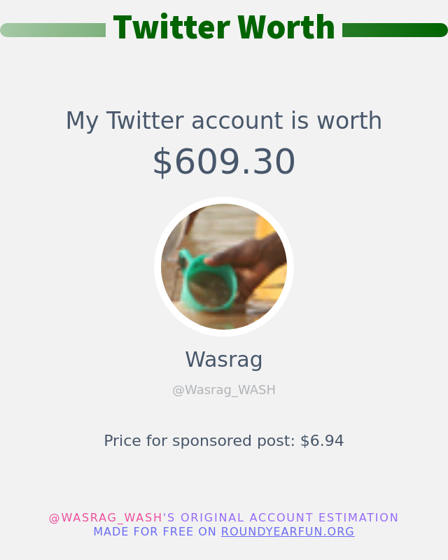 Wasrag_WASH's tweet photo. My Twitter worth is: $609.30

➡️ https://t.co/MwYTiQvk4u https://t.co/HyaNQvneSh