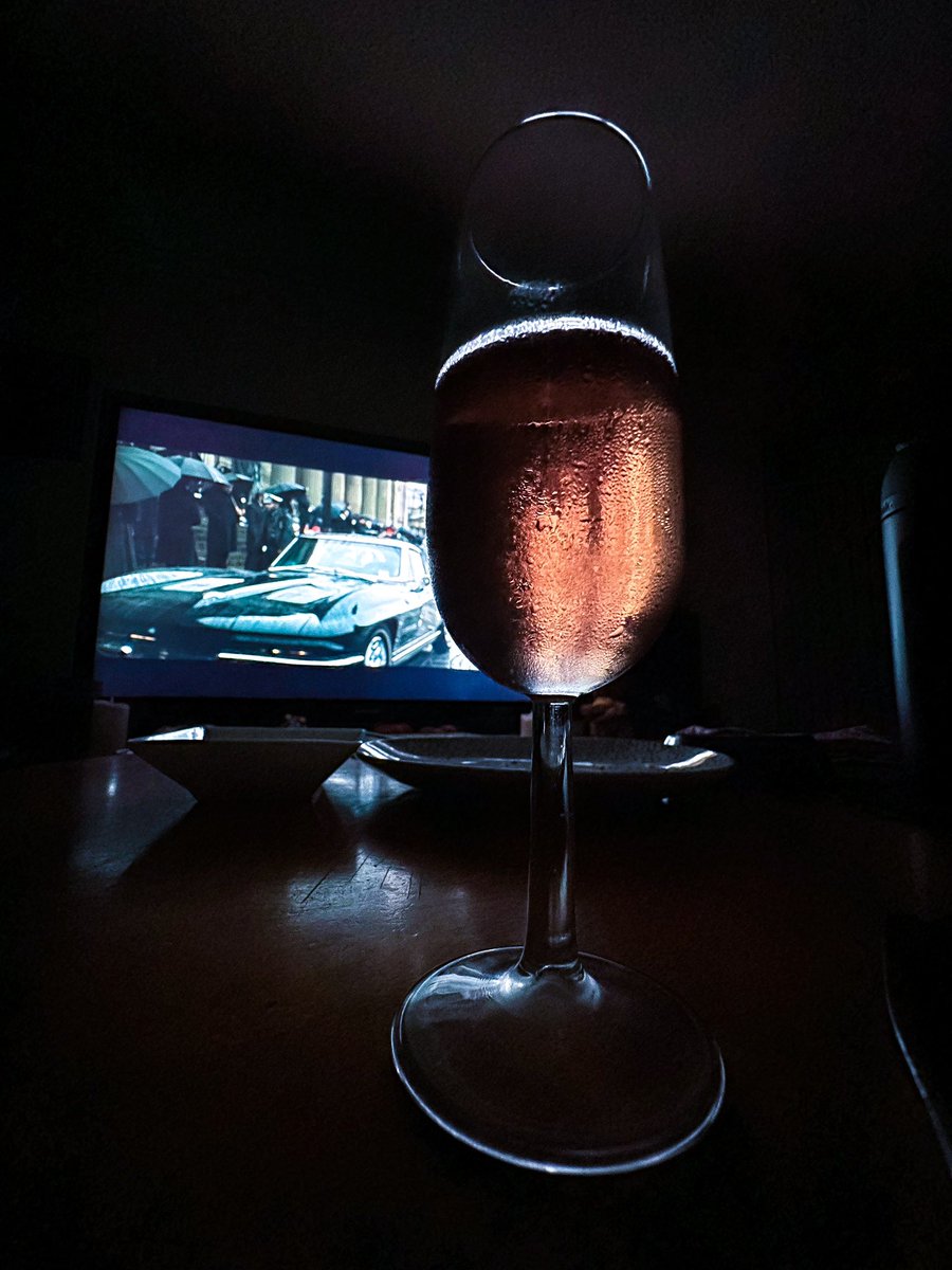 The Batman, lights off, champagne, couch way too close to the tv. 🦇💥 🥂