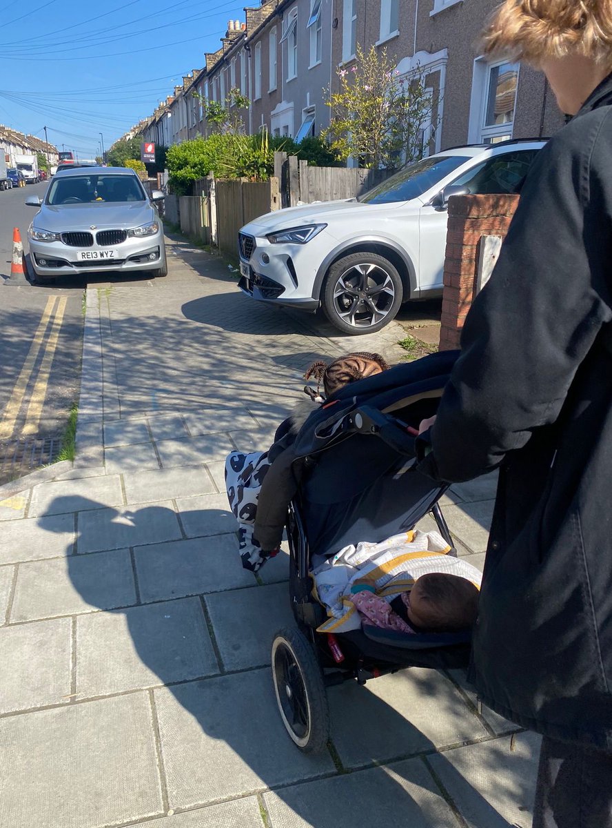 When drivers haven’t left enough room for your pram, so the only option is to walk in the road and brave the speeding cars. 

This isn’t good enough, <a href="/LewishamCouncil/">Lewisham Council</a> and <a href="/LouiseKrupski/">Louise Krupski</a> - we need to ban pavement parking. 

Sandhurst Road, Catford.