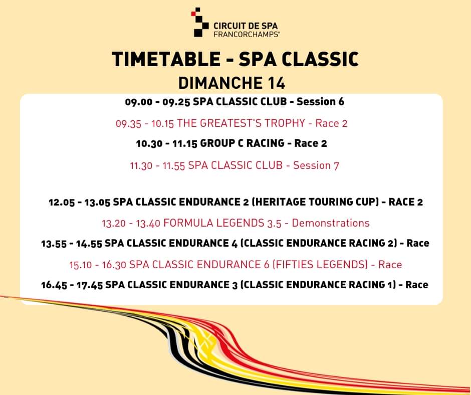 circuitspa's tweet image. Schedule for day 3, Spa Classic #spaclassic