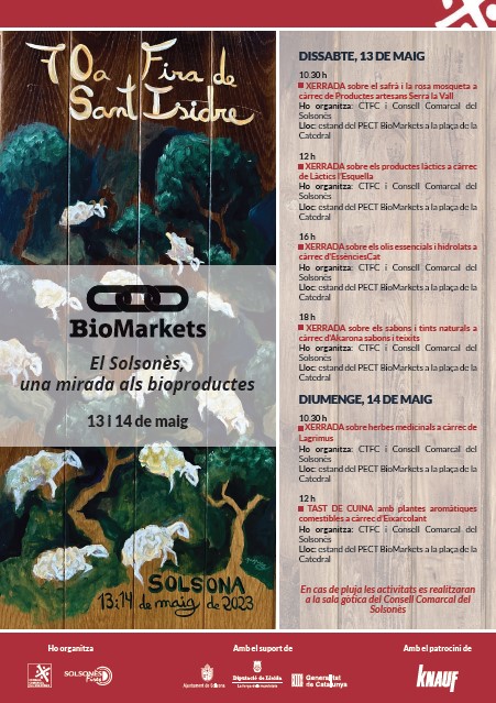 Bon dia! a partir de les 10:30h  tornarem a ser l'estand del #PECT #BioMarkets a  la Fira de Sant Isidre a #Solsona.  Avui, amb una xerrada sobre herbes medicinals, a càrrec de <a href="/AbiesLagrimus/">Abies Lagrimus</a> i  a les 12, un tast de cuina amb <a href="/eixarcolant/">Col·lectiu Eixarcolant</a>, <a href="/CCSolsones/">Consell Comarcal del Solsonès</a> <a href="/Solsona_cat/">Ajunt. de Solsona</a> <a href="/FonsUECat/">Fons europeus a Catalunya</a>