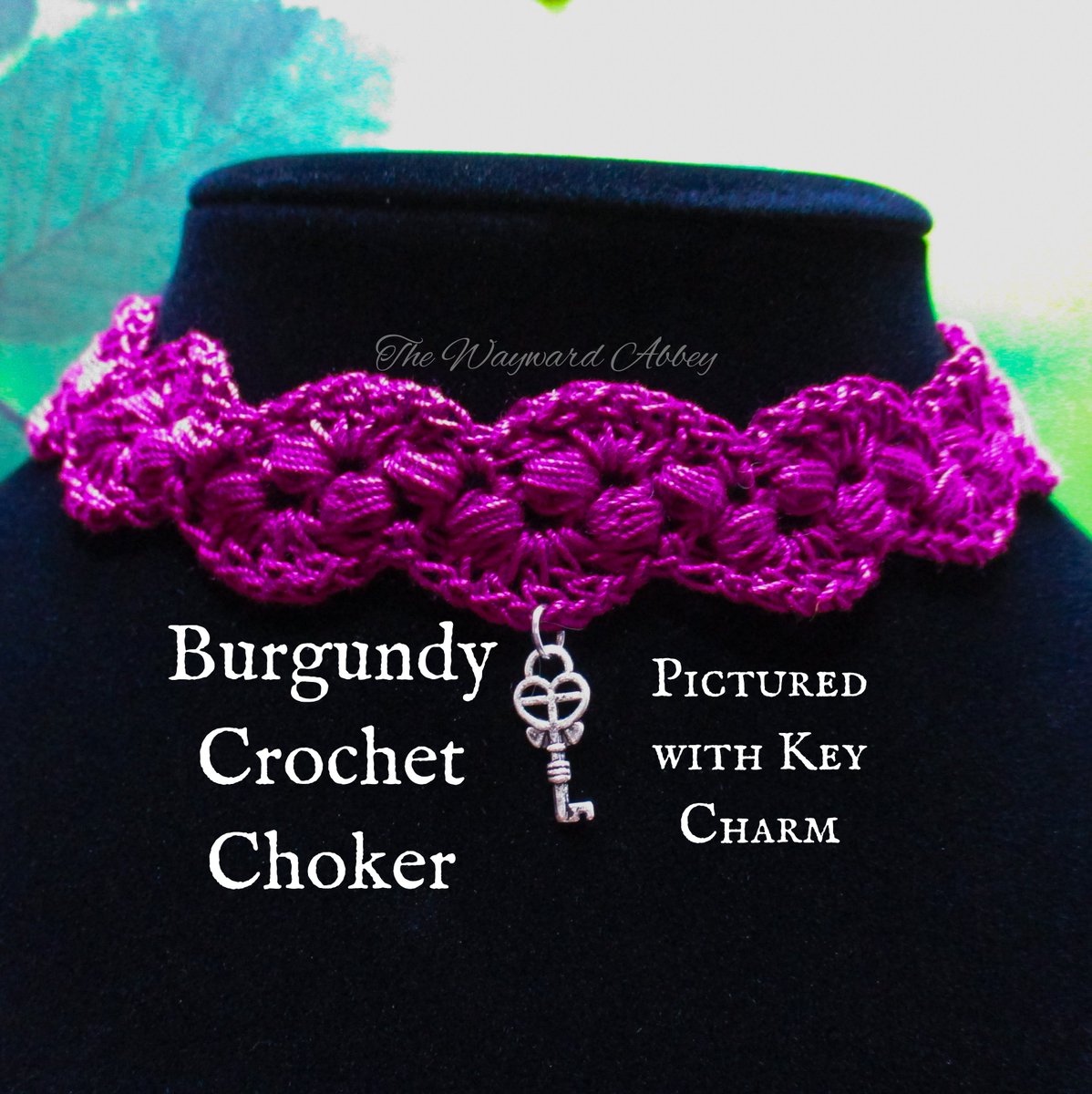 Burgundy Crochet Choker with Charm
Here with Key Charm

Made to order with your choice of charm &amp; burgundy thread. The color is a deep red. Adjustable chain &amp; lobster claw fastening.

etsy.com/listing/112329…

10% off today &amp; tomorrow, no code needed!

~Blessings~Courtney
