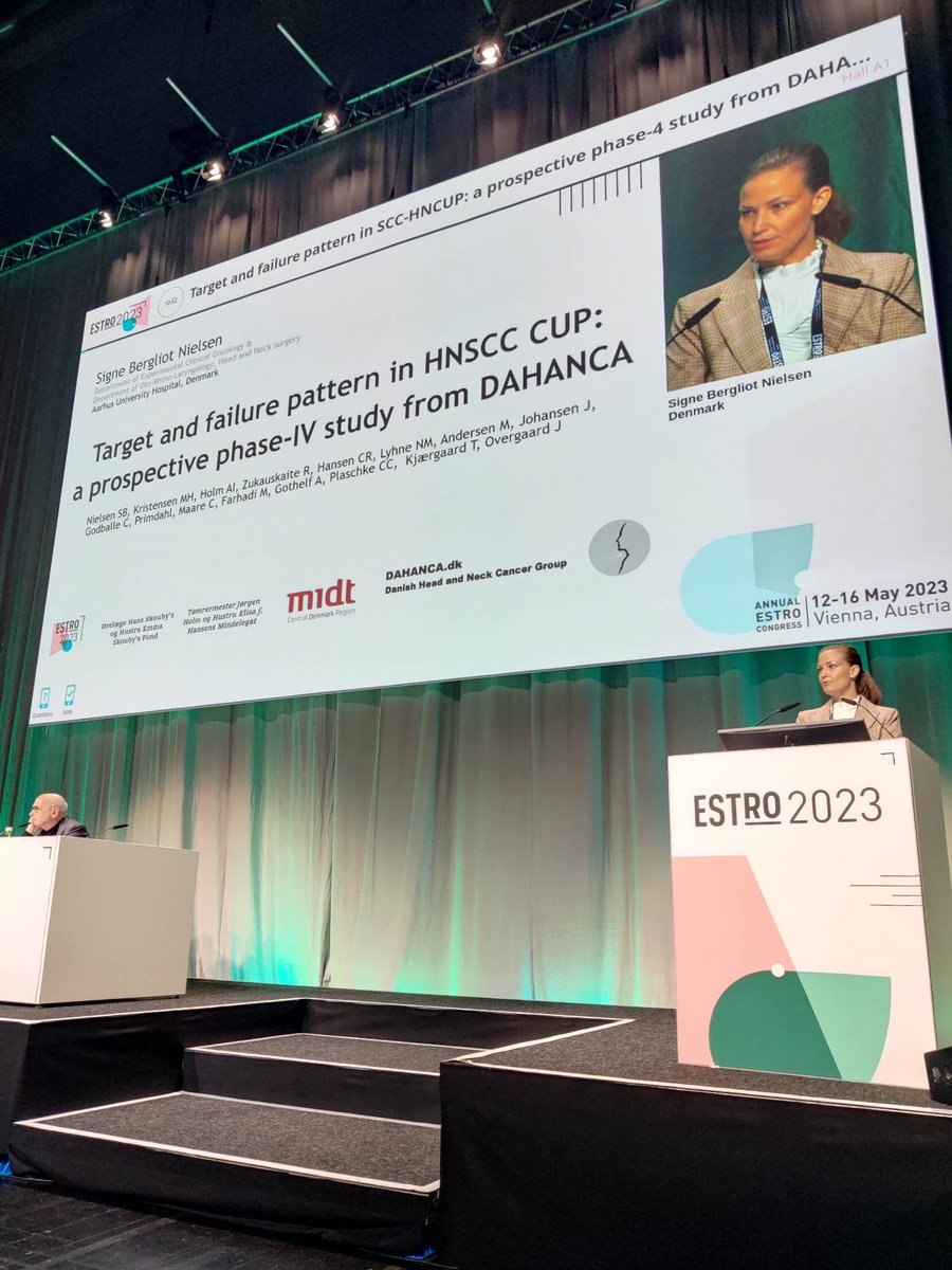 Signe Bergliot Nielsen (@signebergliot) on Twitter photo Yesterday was a big! On behalf of the DAHANCA group, I had the great honor to present the results of our point of origin based pattern of failure study on IMRT treated patients with cancer of unknown primary in the head and neck (HNSCC CUP) at ESTRO
<a href="/ESTRO_RT/">ESTRO</a> <a href="/oncaarhus/">Department of Oncology, Aarhus University Hospital</a> Yesterday was a big! On behalf of the DAHANCA group, I had the great honor to present the results of our point of origin based pattern of failure study on IMRT treated patients with cancer of unknown primary in the head and neck (HNSCC CUP) at ESTRO
<a href="/ESTRO_RT/">ESTRO</a> <a href="/oncaarhus/">Department of Oncology, Aarhus University Hospital</a>