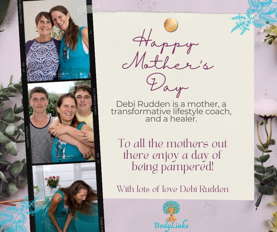 debilinks's tweet photo. Happy Mother's Day 

To all the mothers out there - enjoy a day of being pampered!

With lots of love, Debi Rudden

https://t.co/hLeqZvPXoP
#mothersday #debirudden #bodylinks #naturelover #reikihealer #massages #emotionaltherapymassage #amotherslove #beauty #kindness https://t.co/kBuJHHSl31