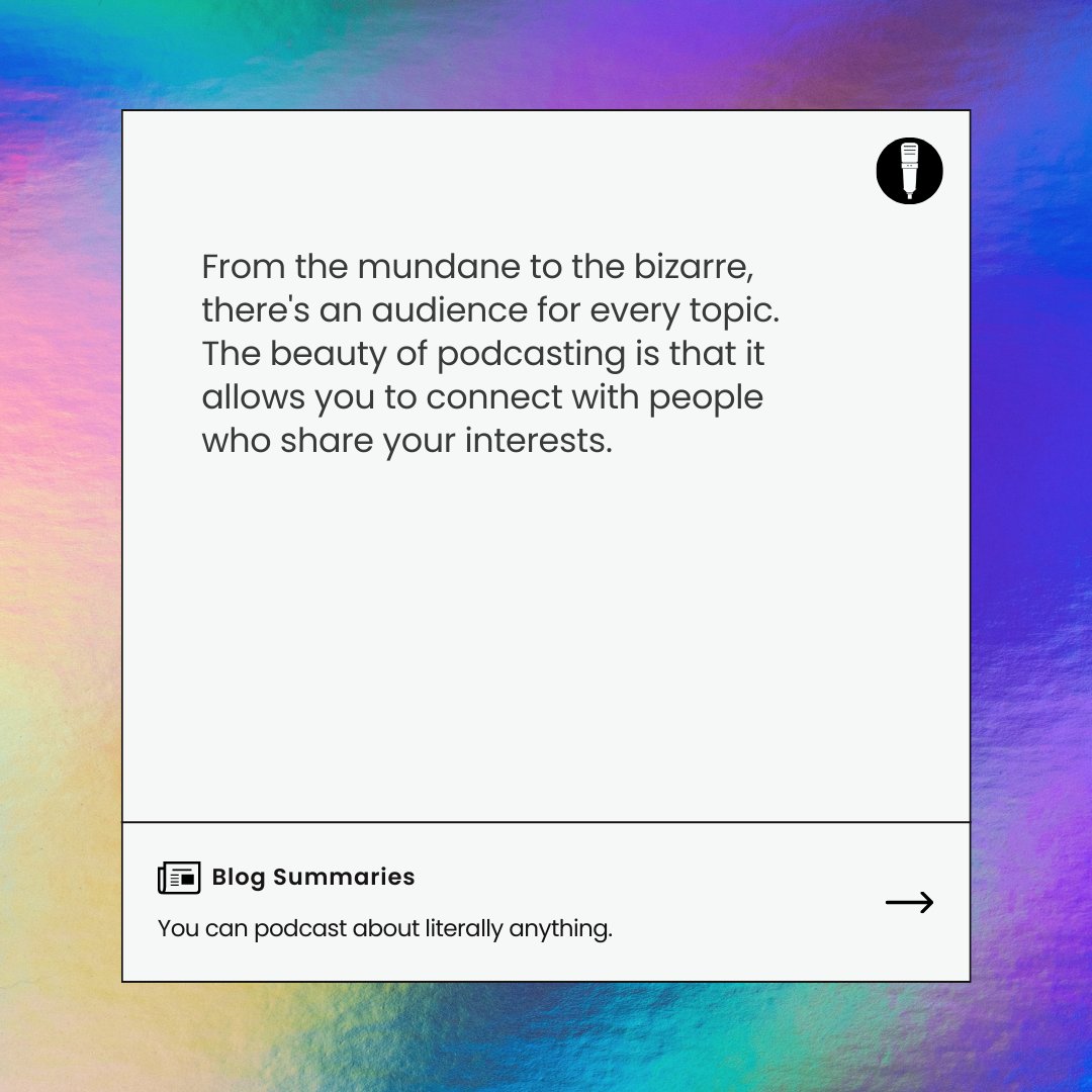 manicpod's tweet photo. You can podcast about literally anything. Read here - https://t.co/oE4ZeVN6JD https://t.co/00qtlbEf6K