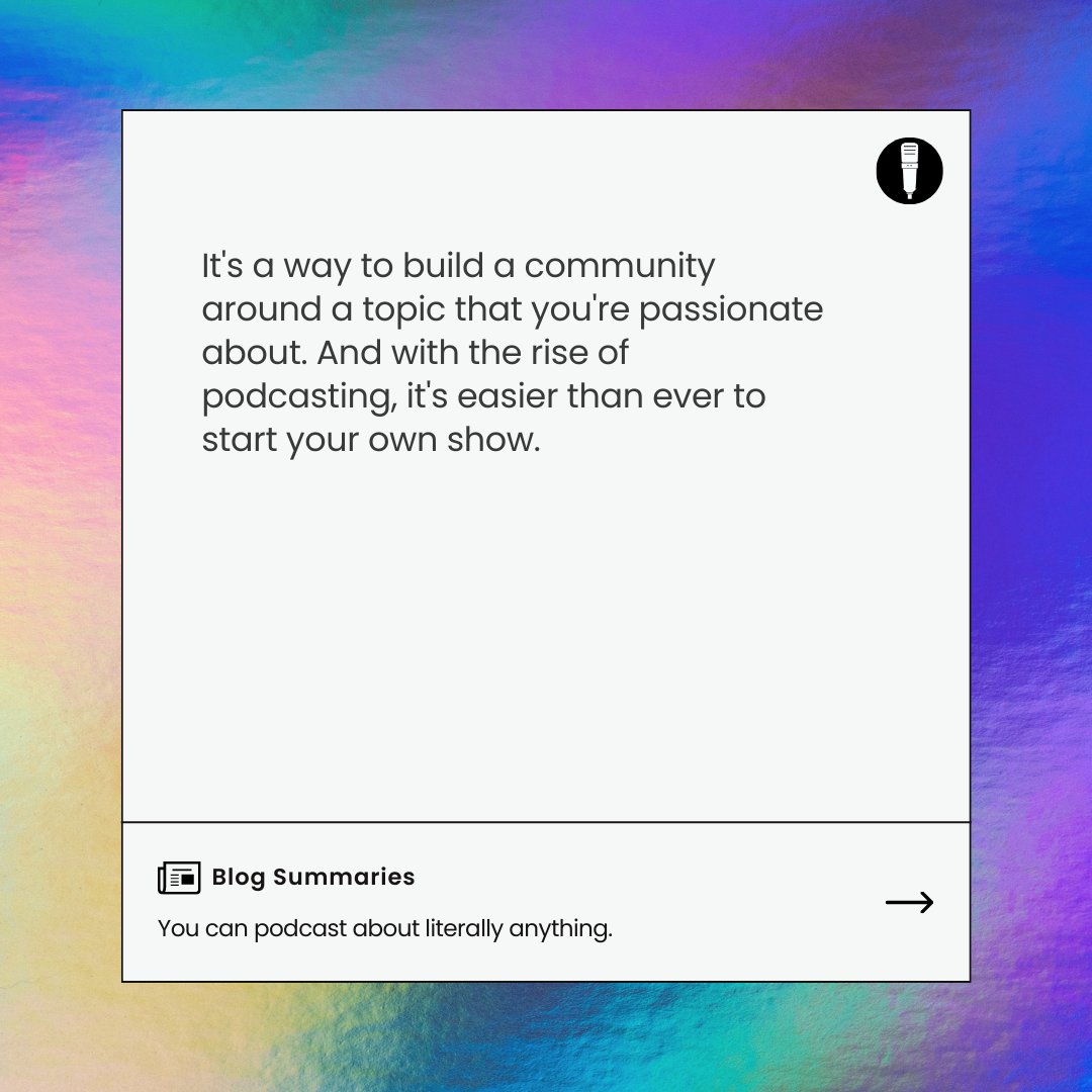 manicpod's tweet photo. You can podcast about literally anything. Read here - https://t.co/oE4ZeVN6JD https://t.co/00qtlbEf6K