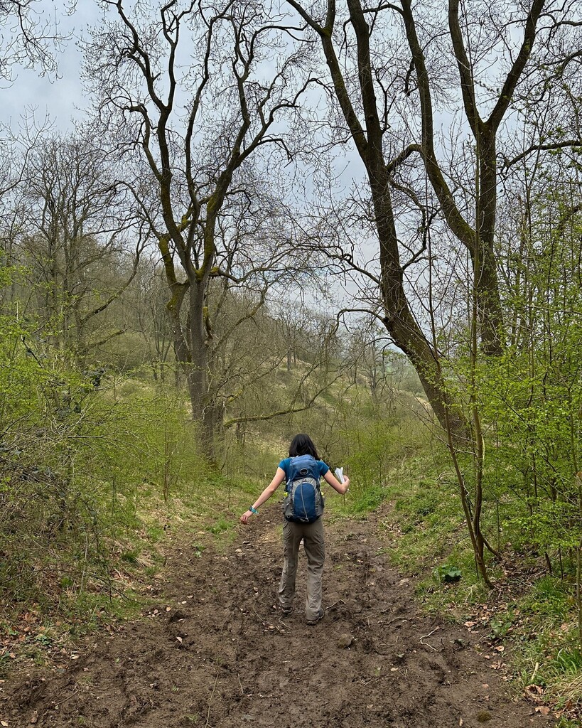 Carefully does it... Fiona making her way down Shenbarrow Hill to Stanton on day one of our Cotswold Way hike. It never looks as slippery in the photo as it is in real life! My Cotswold Way Adventure Journal series kicks off properly in my day one po… instagr.am/p/CsNuPj2IGRP/