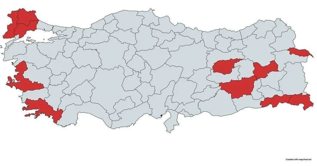 The regions of Turkey where President Erdogan has consistently never won elections.
