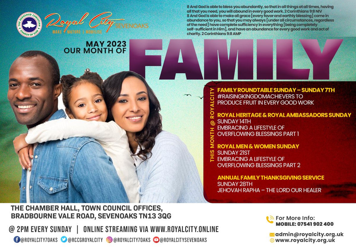 RCCGRoyalCity's tweet image. Celebration Service | #RaisingKingdomAchievers to produce fruit in every good work Part 2 holds today 14th May 2023 @ 2pm, join us as we encounter our King to visit our families with His love, favour, healing...
youtu.be/TbqiuhY_Y4w

#OverflowingBlessings #UncommonFavour #Help