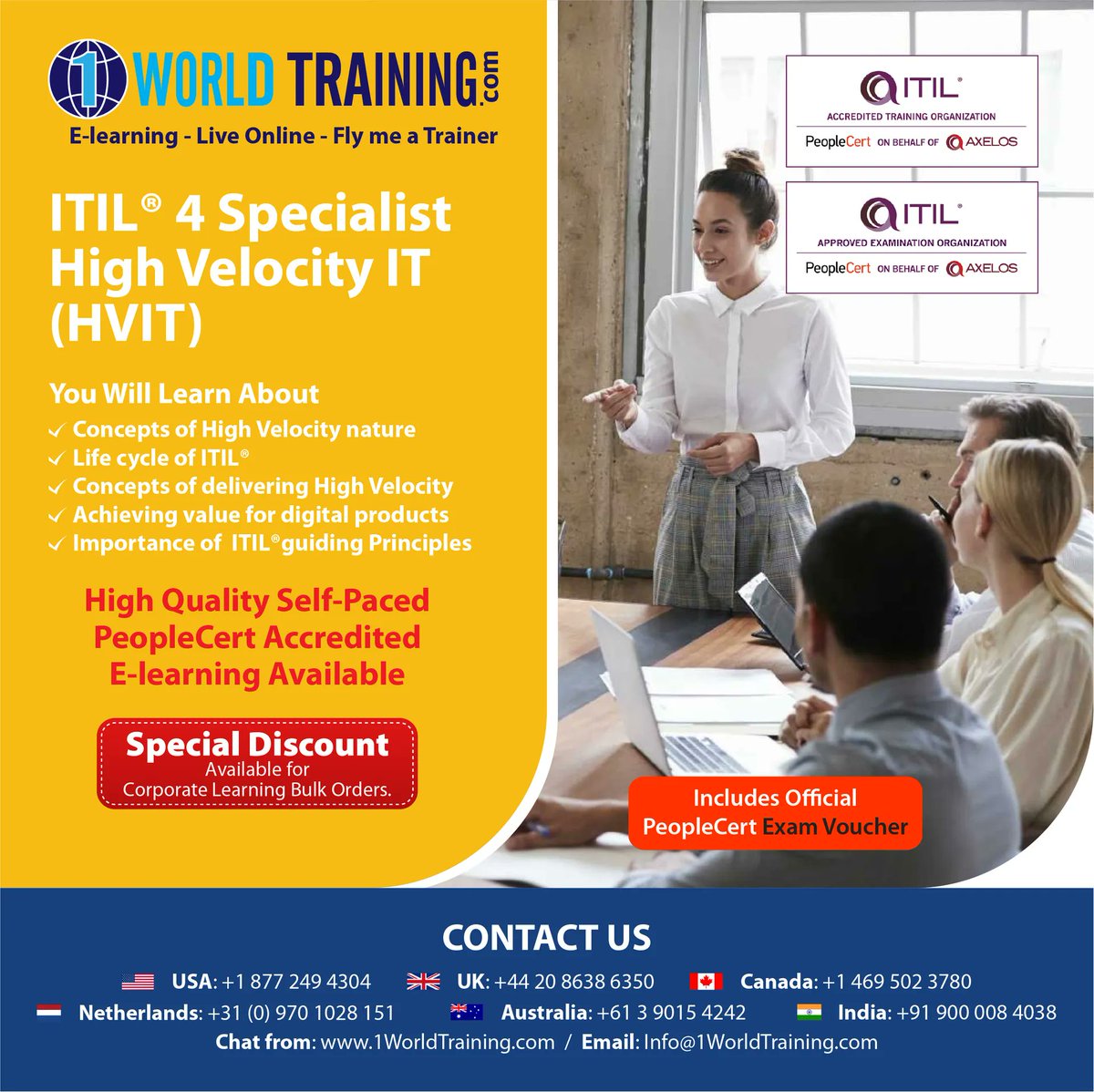 High velocity IT training course. Regular batches conducted every month. Live online/self study options available. Affordable rates. Time flexibility. #hvit #cds #dpi #strategicleader #1worldtraining #axelos #peoplecert
