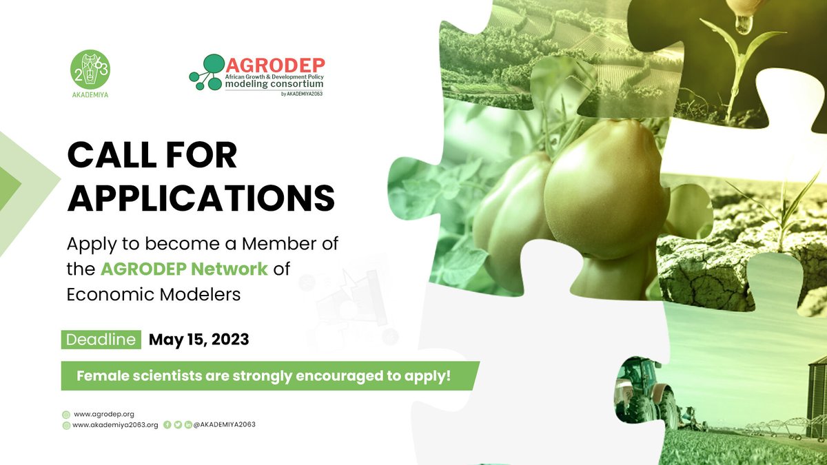 AKADEMIYA2063's tweet photo. 2023 AGRODEP MEMBERSHIP CALL FOR #APPLICATIONS!

Apply to become a member of the AGRODEP Network of Economic Modelers. 

Female scientists are strongly encouraged to apply!

Deadline: May 15, 2023!

https://t.co/1ebM4KZ3vt https://t.co/LANswRAyBp
