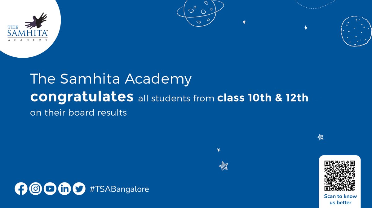We The Samhita Academy congratulate all students for their 10th and 12th results. We wish you all the best. 

#TSABangalore #BoardResults2023 #ProudOfStudents #CongratulationsGrads #FutureIsBright #SuccessAhead #StudentAchievement #EducationMatters #CelebratingSuccess