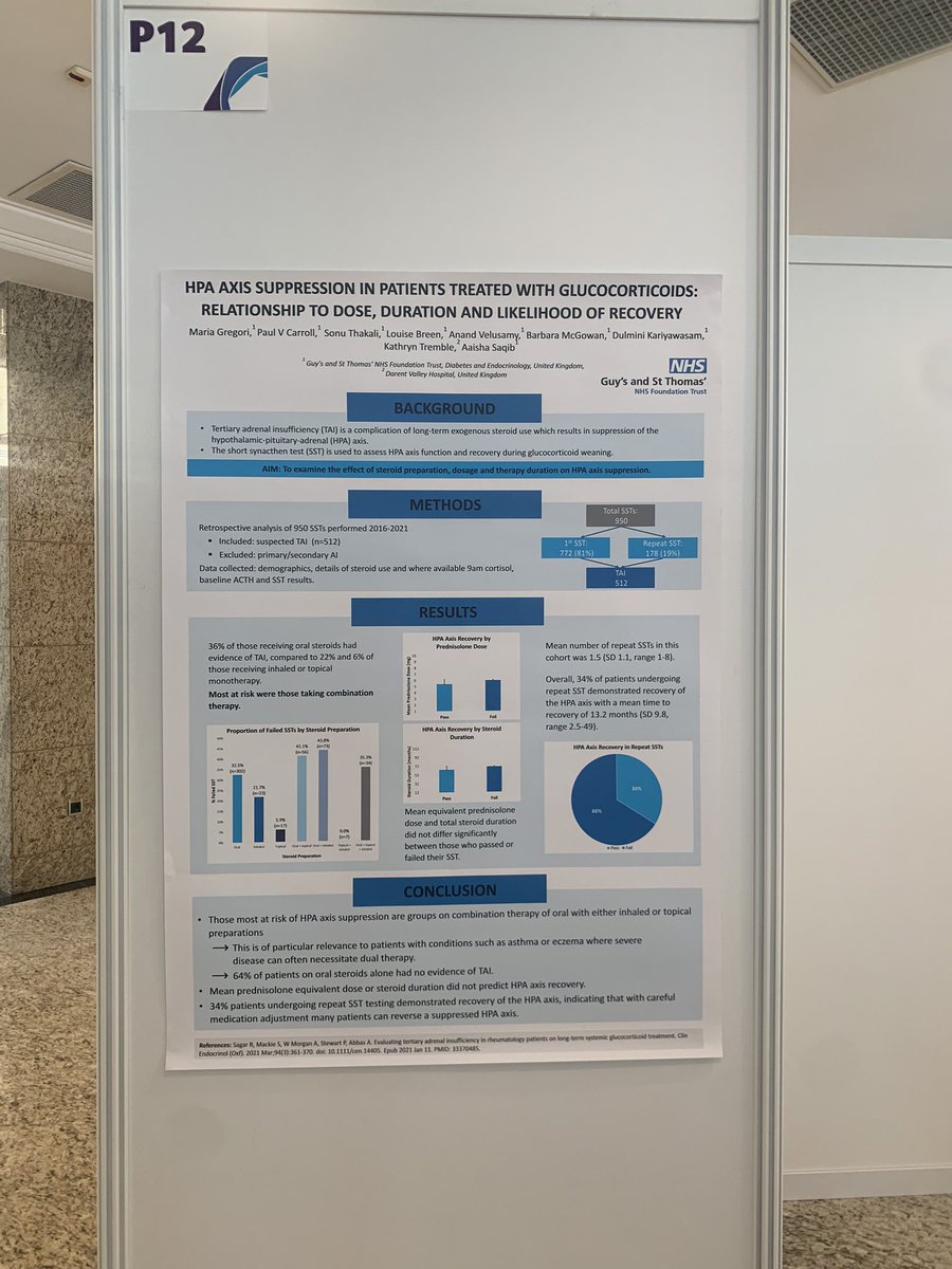 #ESC2023 Proudly presenting our work looking at effects of various forms of glucocorticoid therapies on HPA axis. Welldone <a href="/MariaFGregori/">Maria Gregori</a> and Endocrine team at <a href="/GSTTnhs/">Guy's and St Thomas'</a>