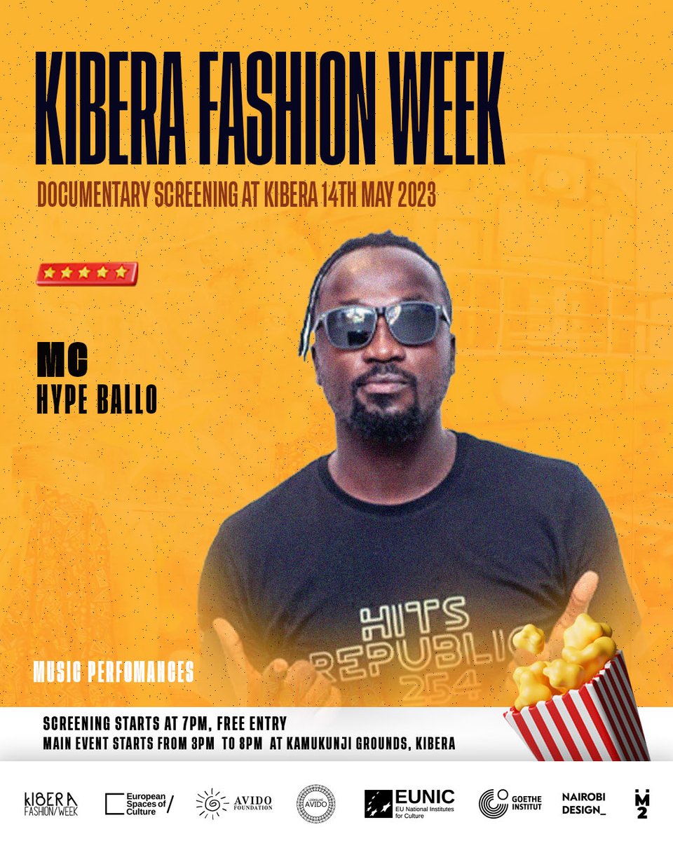 Kiberafashionwk's tweet photo. Join us today in Kibera, Kamukunji for a great performance and screening of the documentary of the 2022 Edition.

with performances from @jabidii_music  @hypeballo  among others

🗓️Date:  14 May 2023  
⏰Time: 3pm- 8pm https://t.co/OW0XKcB6FT