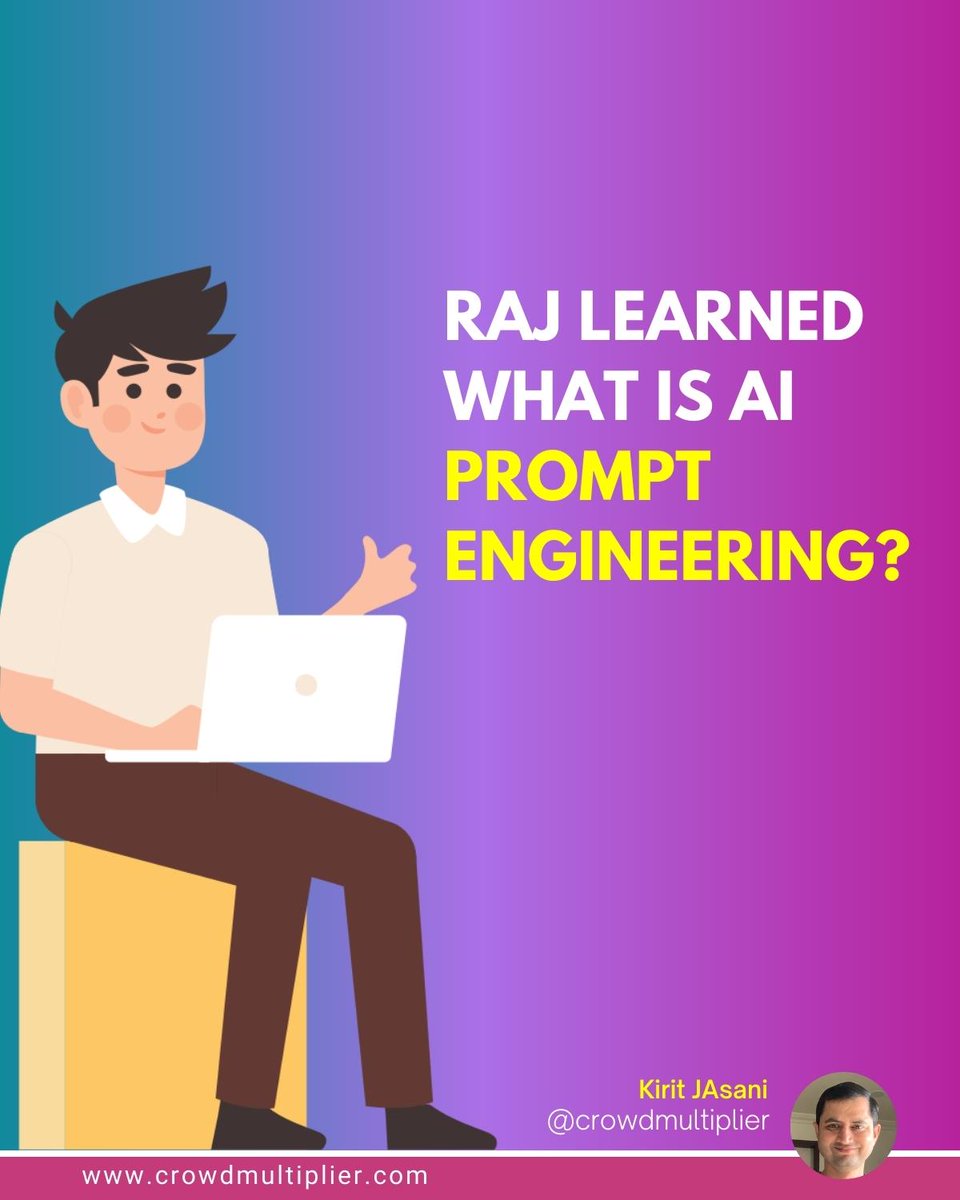 What is prompt engineering? I have shared a few tips on how to get the most out of your AI tools.

Read here instagram.com/CrowdMultiplier

#promptengineeringtips #promptengineeringforbeginners #AIpromptengineering #textgeneration #contentcreation #KiritJAsani #CrowdMultiplier