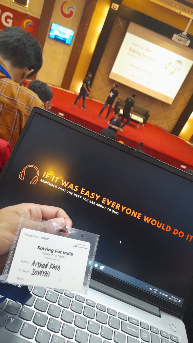 marshadkhn's tweet photo. Mates,
Attending a Hackathon by geeksforgeeks "SOLVING FOR INDIA"
A wow experience as it is my first Hackathon ever!
Fingers cross for qualifying regional round as our team is competing with 70 teams 🤞
#solvingforindia #AMD #geeksforgeeks 
#googlecloud #regionalround https://t.co/76v58S0Rxz