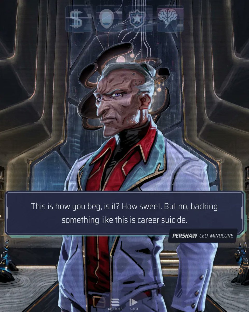 Dream_Harvest's tweet image. Meet Reeves Pershaw, the cold-blooded CEO of MindCore. He&apos;s a master manipulator and an obstacle that you&apos;ll have to outsmart if you want to succeed in #NeuroNetMendaxProxy. He recognises himself in Khorto and will do anything to snuff out this threat #VisualNovel #IndieGame #Ai