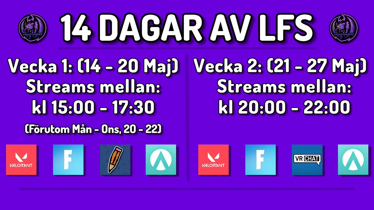 LinusFromSWE's tweet photo. Jag presenterar: 14 Dagar Av LFS

Från och med idag kommer jag att streama 14 dagar i rad som ett sätt att fira att jag är tillbaka på Twitch. 

Bild: @swxdz__ https://t.co/jkKW41gPbk